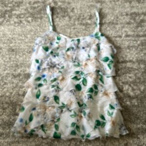 White House Black Market green blue & white spaghetti strap ruffle tank size XS
